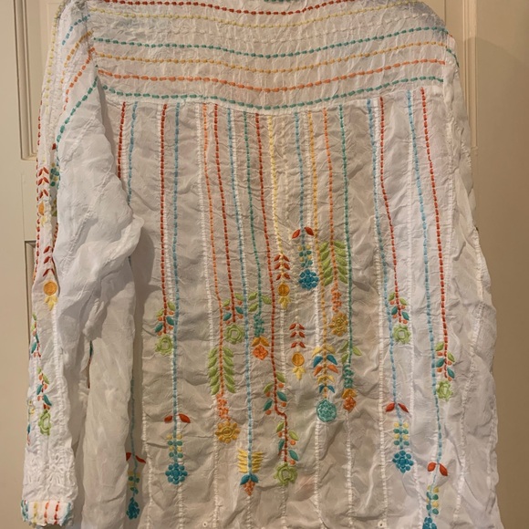 COPY - Johnny Was blouse, XL, gauzy white with colorful embroidery and eyelet d… - Picture 3 of 4